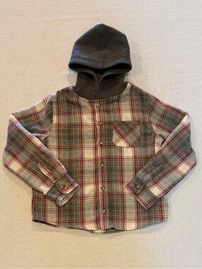 Stitch & Stone Boys Plaid Flannel Hoodie Shirt Jacket Size 6 Red and Gray Soft